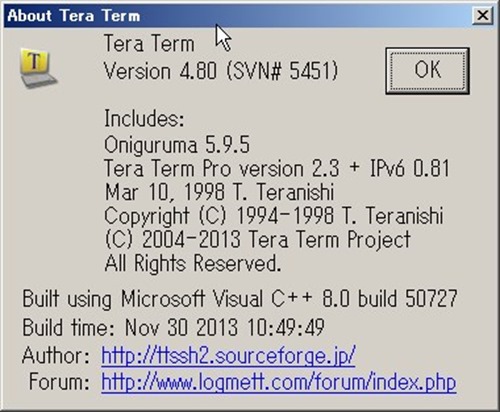 2013年11月30日 Tera Term version 4.80がリリースされてました！