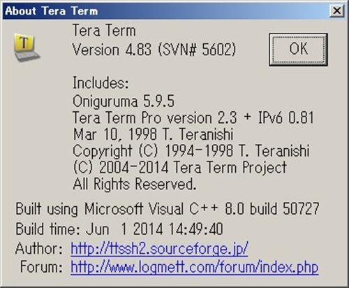 2014年06月01日 Tera Term version 4.83がリリースされました！