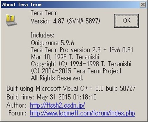 TeraTerm（テラターム）version 4.87